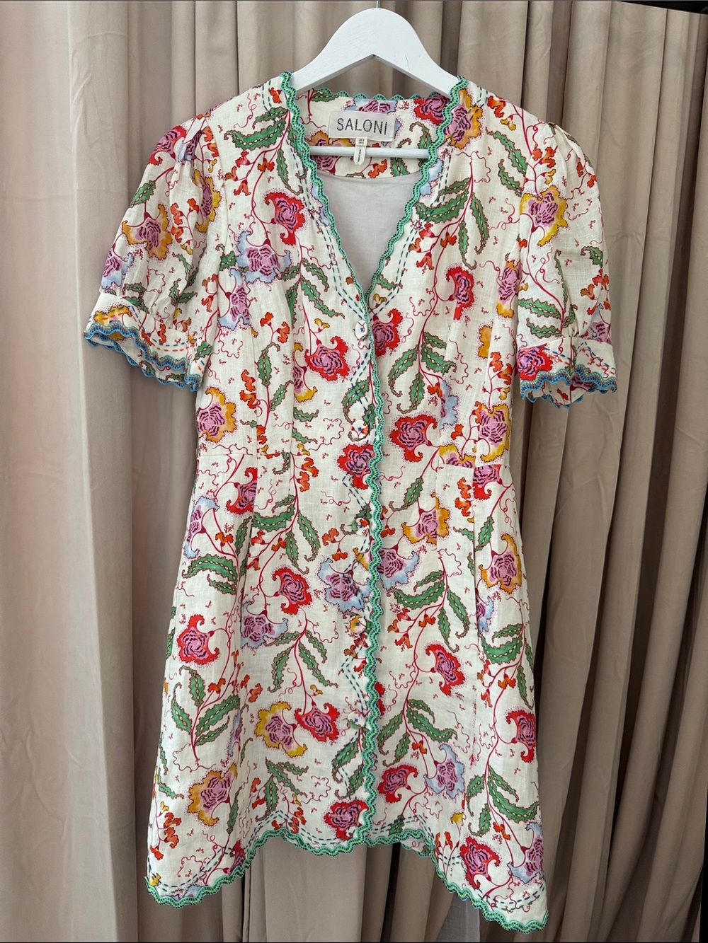 SALONI Marlee Short Embroidered Linen Dress